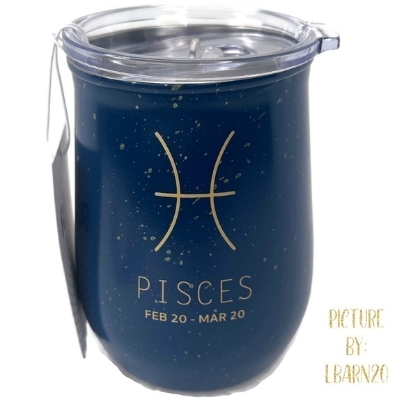 Astrology Pisces Cup Wine Sipper & Gold Necklace Pearl Name Script Navy Gift Set - Picture 3 of 11